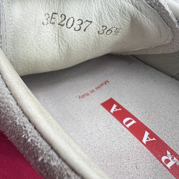 Prada Women Size EU 36.5 US 6.5 Silver Grey Orange Suede Lace Up Shoes - Picture 13 of 14